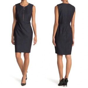 Calvin Klein Sleeveless Dark Blue Chambray Sheath Dress - Size 12